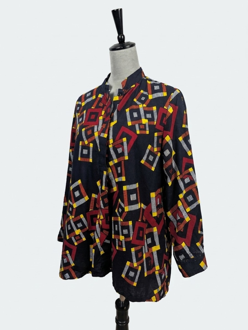 Geometric Print Tunic Top - Black Multi